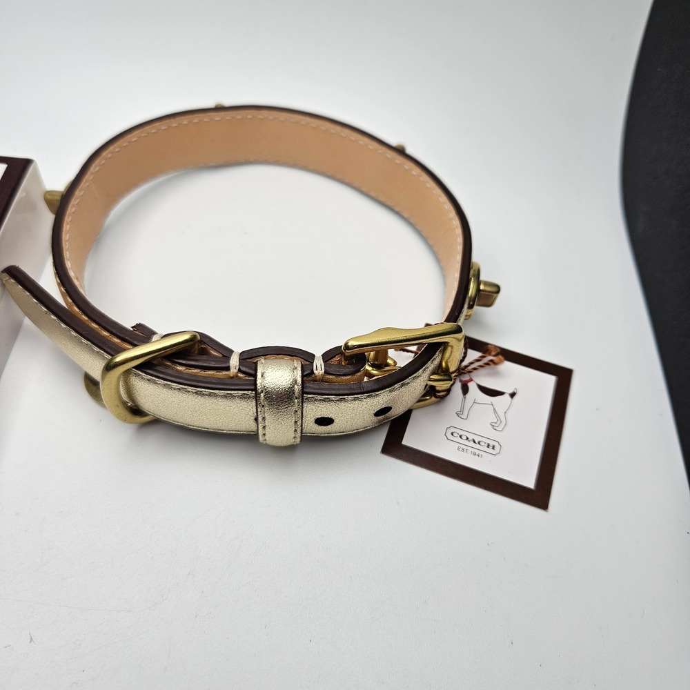 NIB COACH Metallic Gold Turnlock Leather Dog Collar Charm 600900 Small - Picture 3 of 11